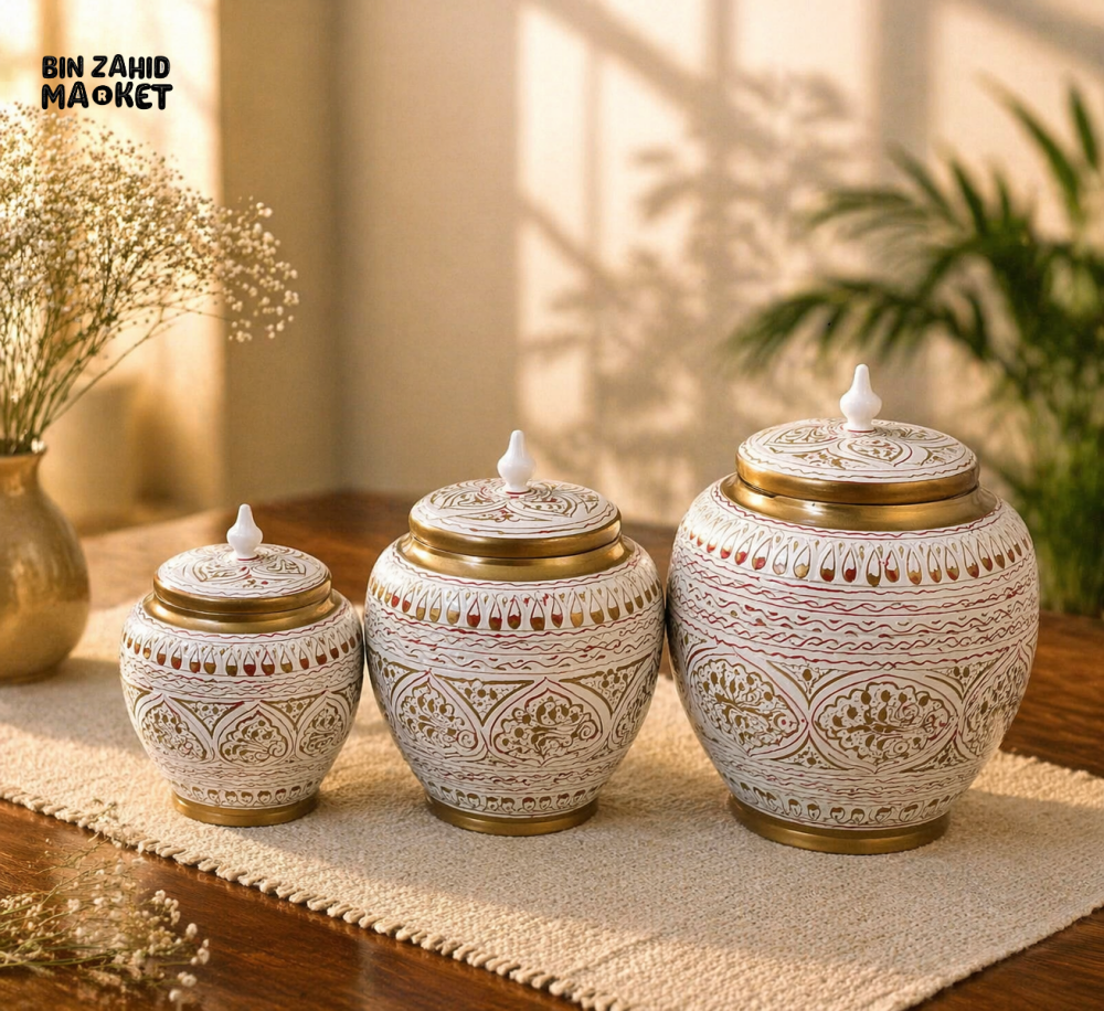 WOODLY SHEESHAM WOOD CANDY JAR SET 3 PIECES - WHITE