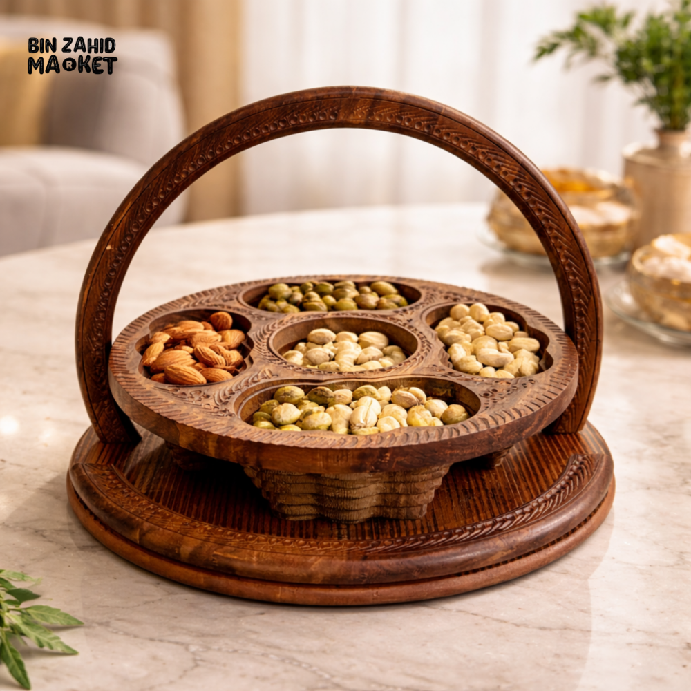 WOODLY SHEESHAM WOOD DRY FRUIT SERVING TRAY WITH HANDLE