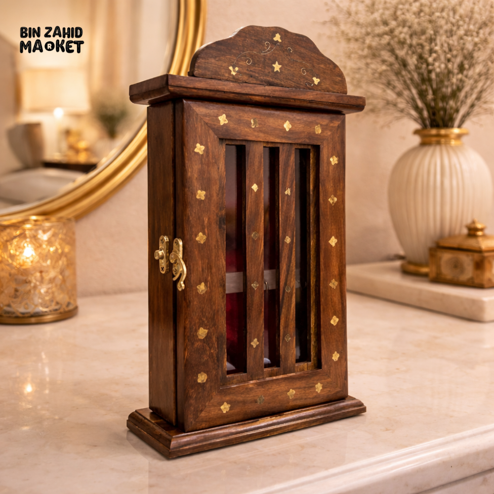 WOODLY SHEESHAM WOOD KEY HOLDER CABINET WITH GLASS DOOR