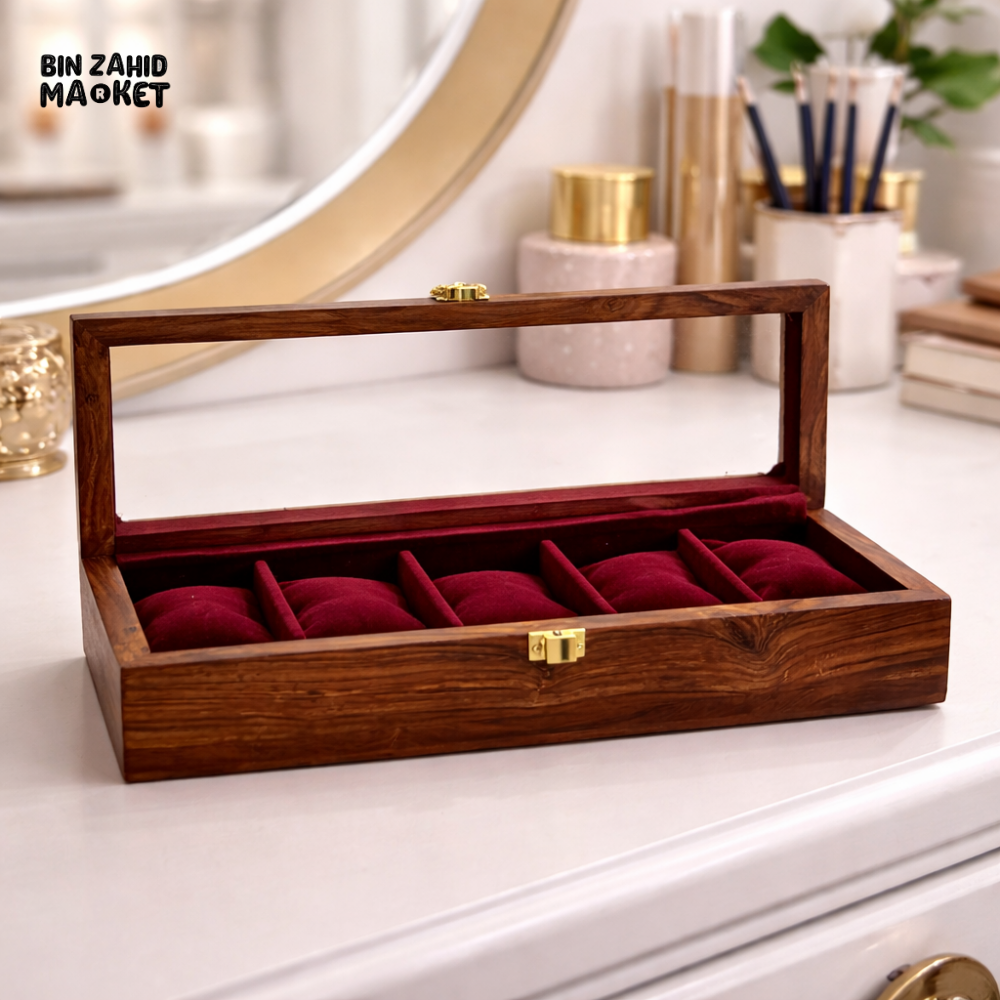 WOODLY SHESHAM ACRYLIC TOP WATCH BOX 5 GRIDS