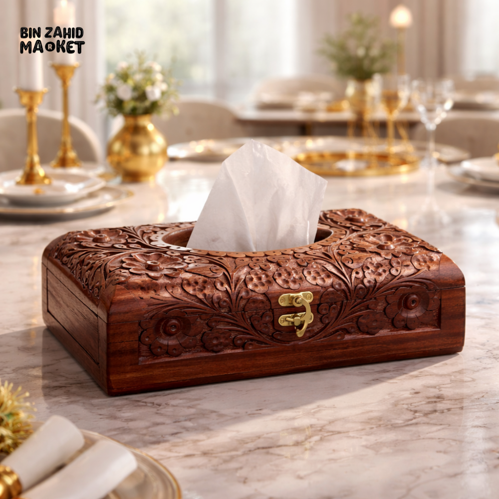 WOODLY SHESHAM CARVED TISSUE BOX