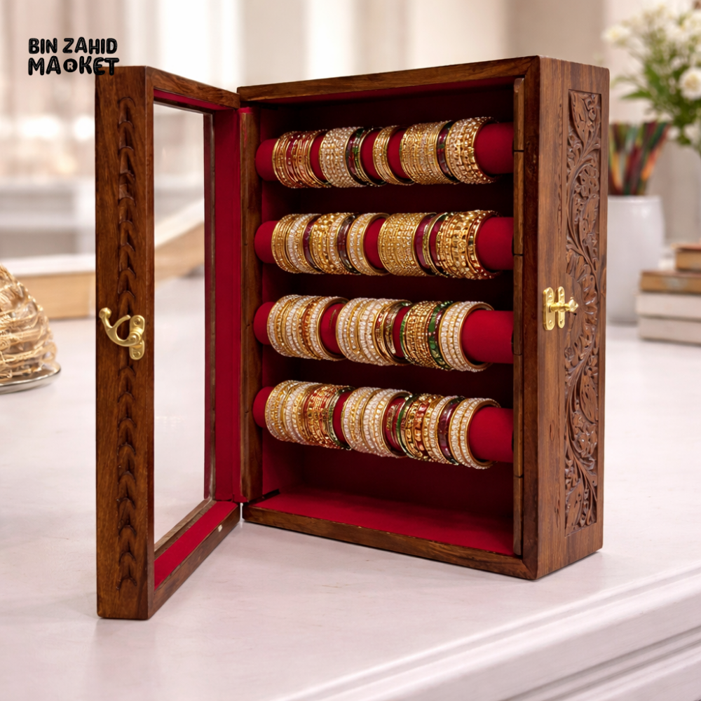 WOODLY SHESHAM GLASS TOP BANGLE STORAGE BOX - LARGE