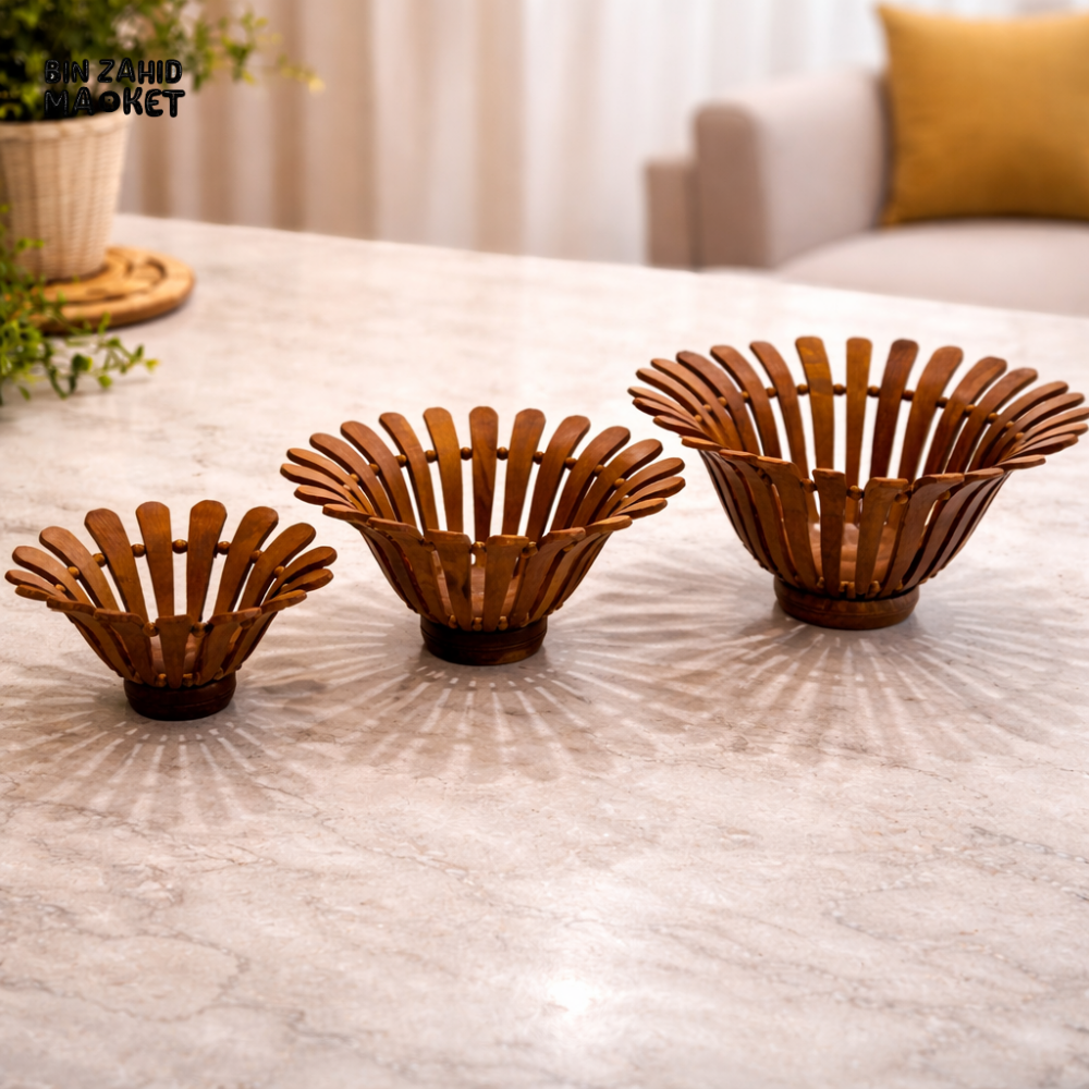 WOODLY SHESHAM WOOD FRUIT BASKET 3 PIECES SET