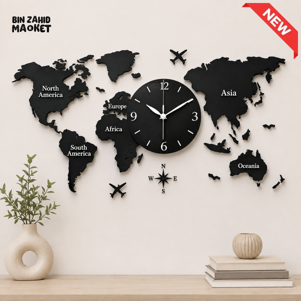WORLD MAP DECORATIVE WALL CLOCK