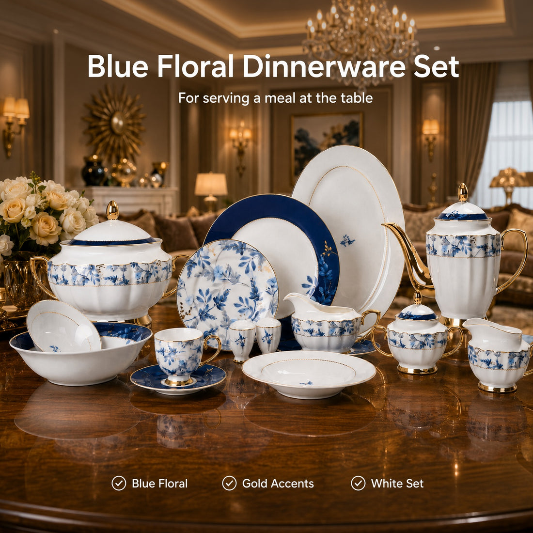 Johnson Bros Inspired Blue Floral Bone China Dinner Set