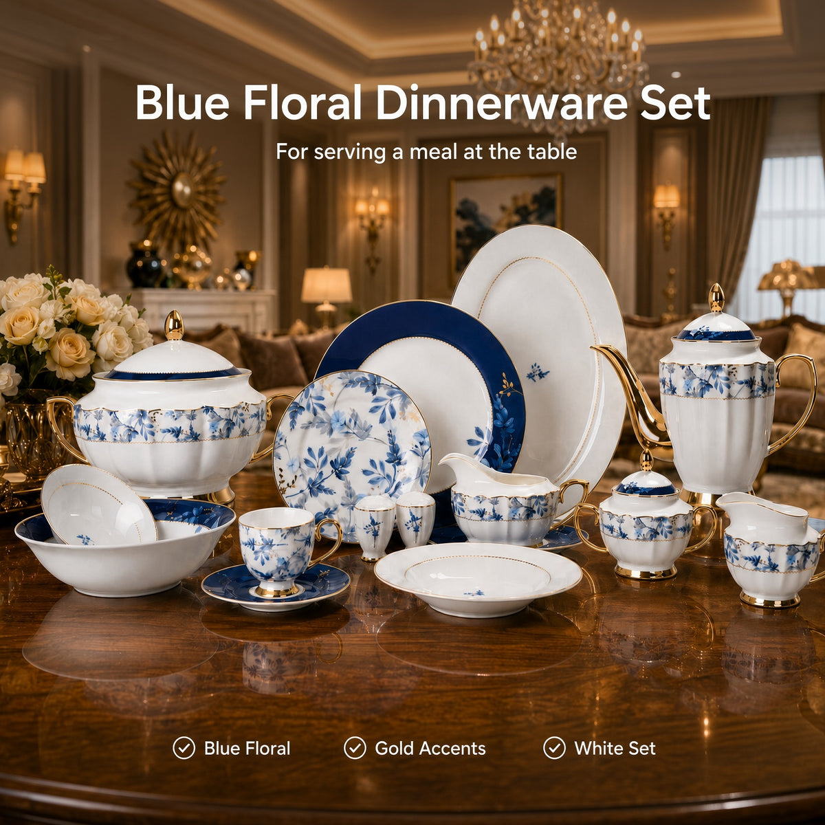 Johnson Bros Inspired Blue Floral Bone China Dinner Set