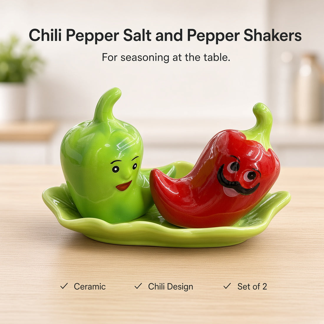 Kitchlux Ceramic Salt and Pepper Shakers - Red & Green Chillies