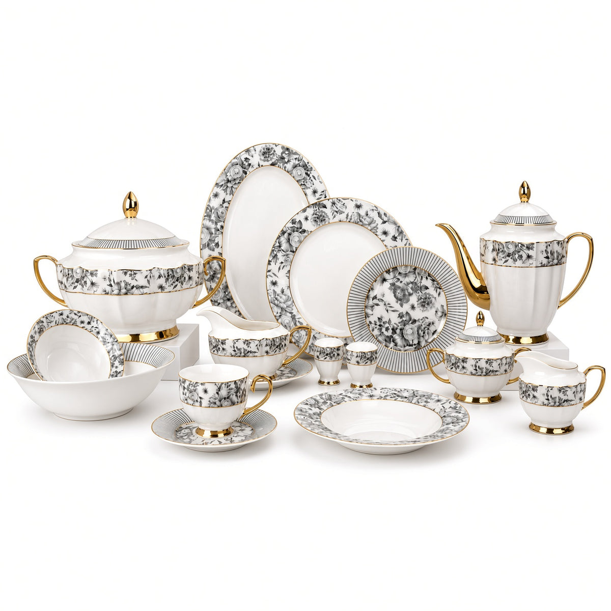 Johnson Bros Inspired Black Florral Patterns Bone China Dinner Set