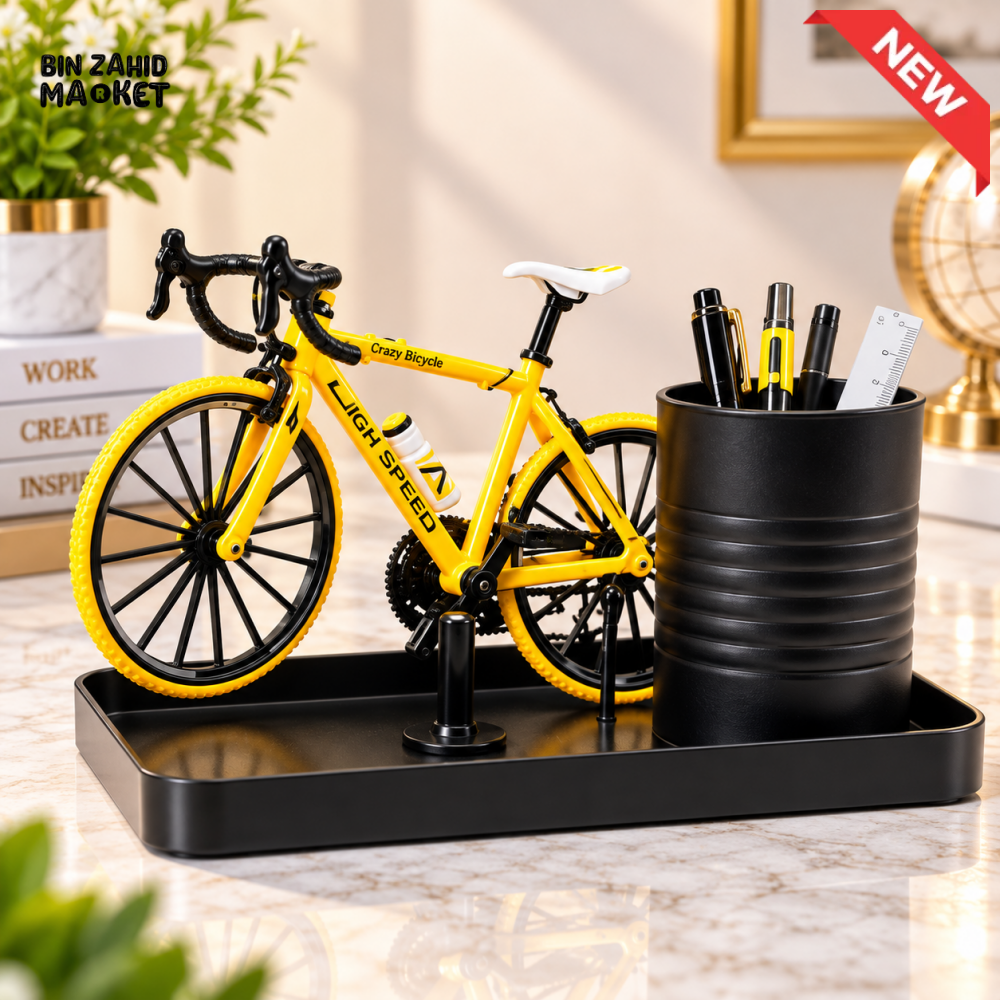 YELLOW BICYCLE DESIGN DESKTOP PEN HOLDER & ORGANIZER