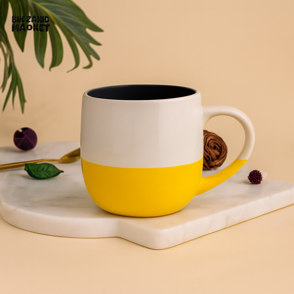 YELLOW & WHITE CERAMIC COFFEE MUG
