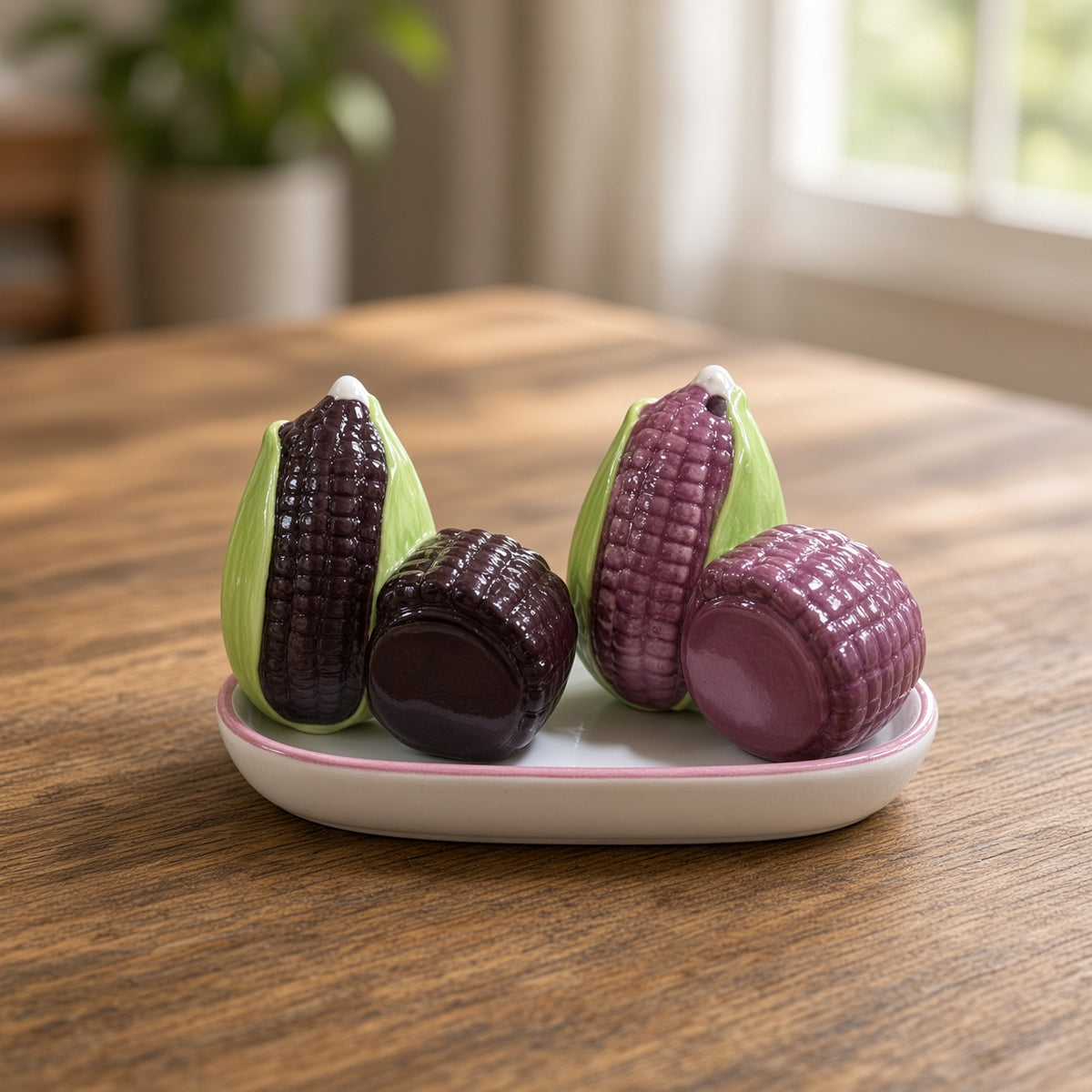 Kitchlux Ceramic Salt and Pepper Shakers - Purple Corns