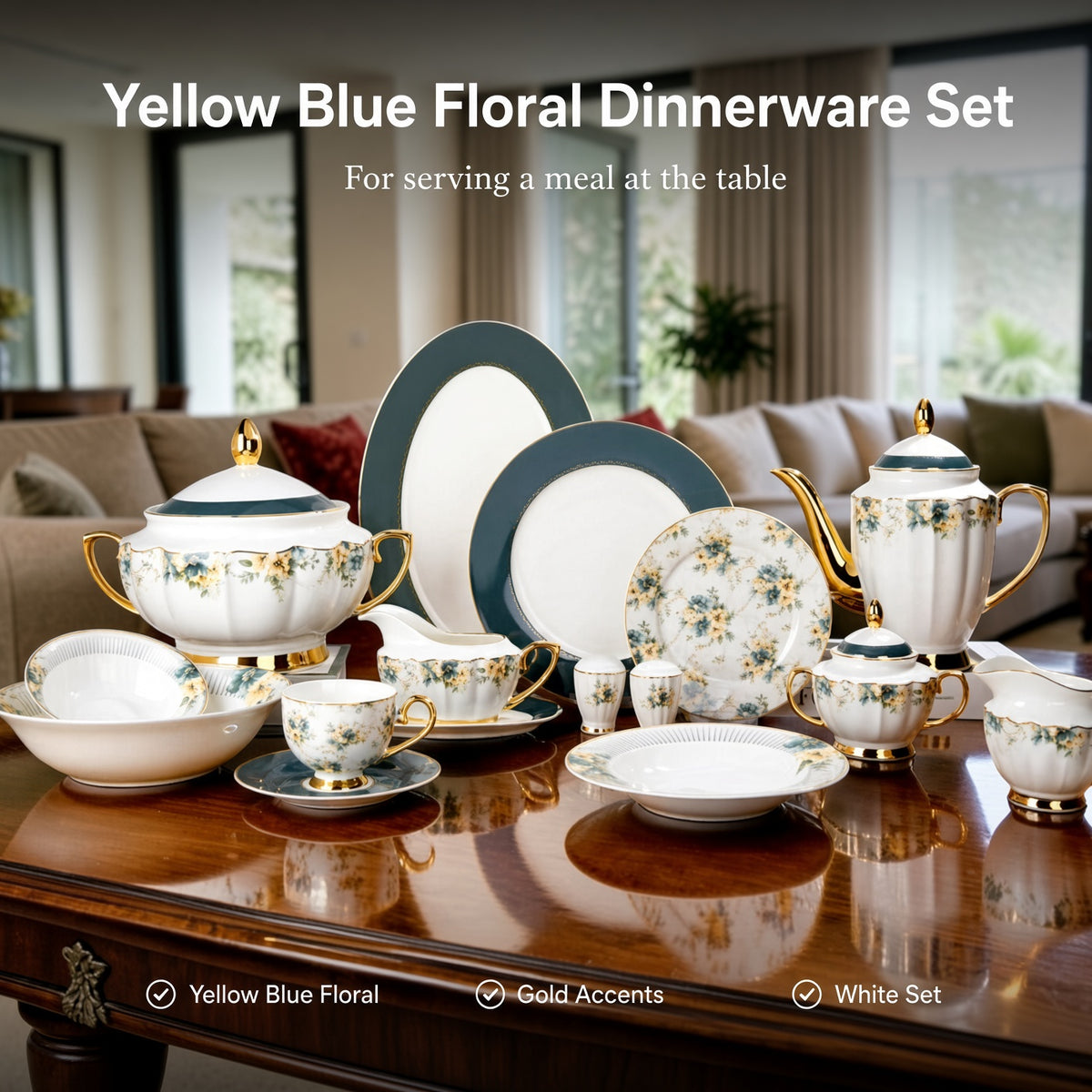 Johnson Bros Inspired Sunflower Green Patterns Bone China Dinner Set