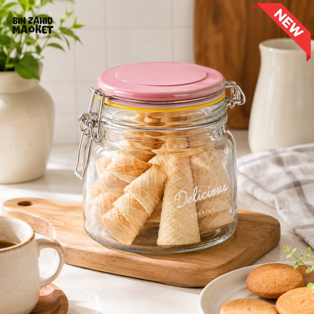 OZIBA AIRTIGHT GLASS BISCUIT STORAGE JAR WITH CLAMP LID
