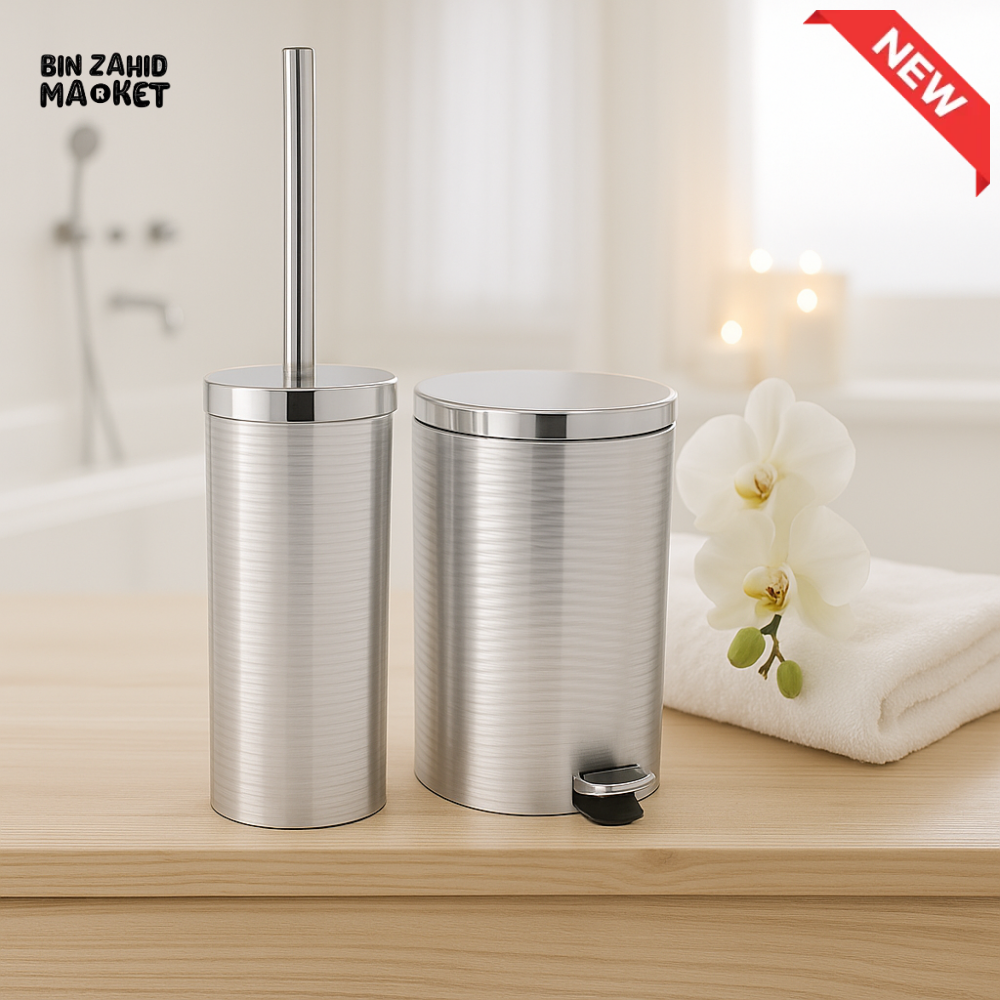 ZIBA BIN & BRUSH SET – LUXURY BATHROOM TRASH CAN WITH MATCHING TOILET BRUSH HOLDER