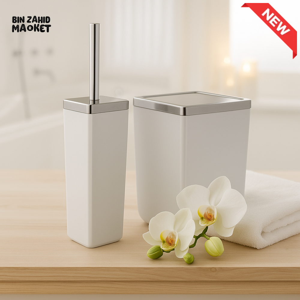 ZIBA BIN & BRUSH SET – LUXURY GREY TRASH CAN & TOILET BRUSH HOLDER