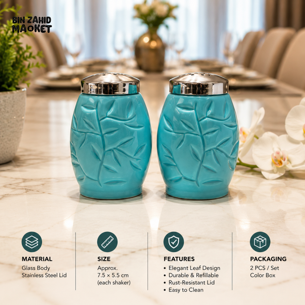 ZIBA CERAMIC LEAF DESIGN SALT & PEPPER SHAKER SET