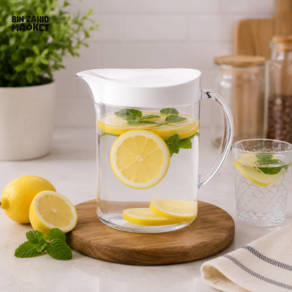 ZIBA CLEAR WATER PITCHER WITH LID | MULTIPURPOSE BEVERAGE SERVING JUG