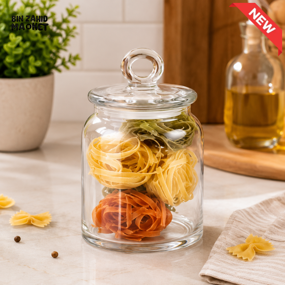 ZIBA GLASS AIRTIGHT PASTA STORAGE JAR WITH GLASS LID
