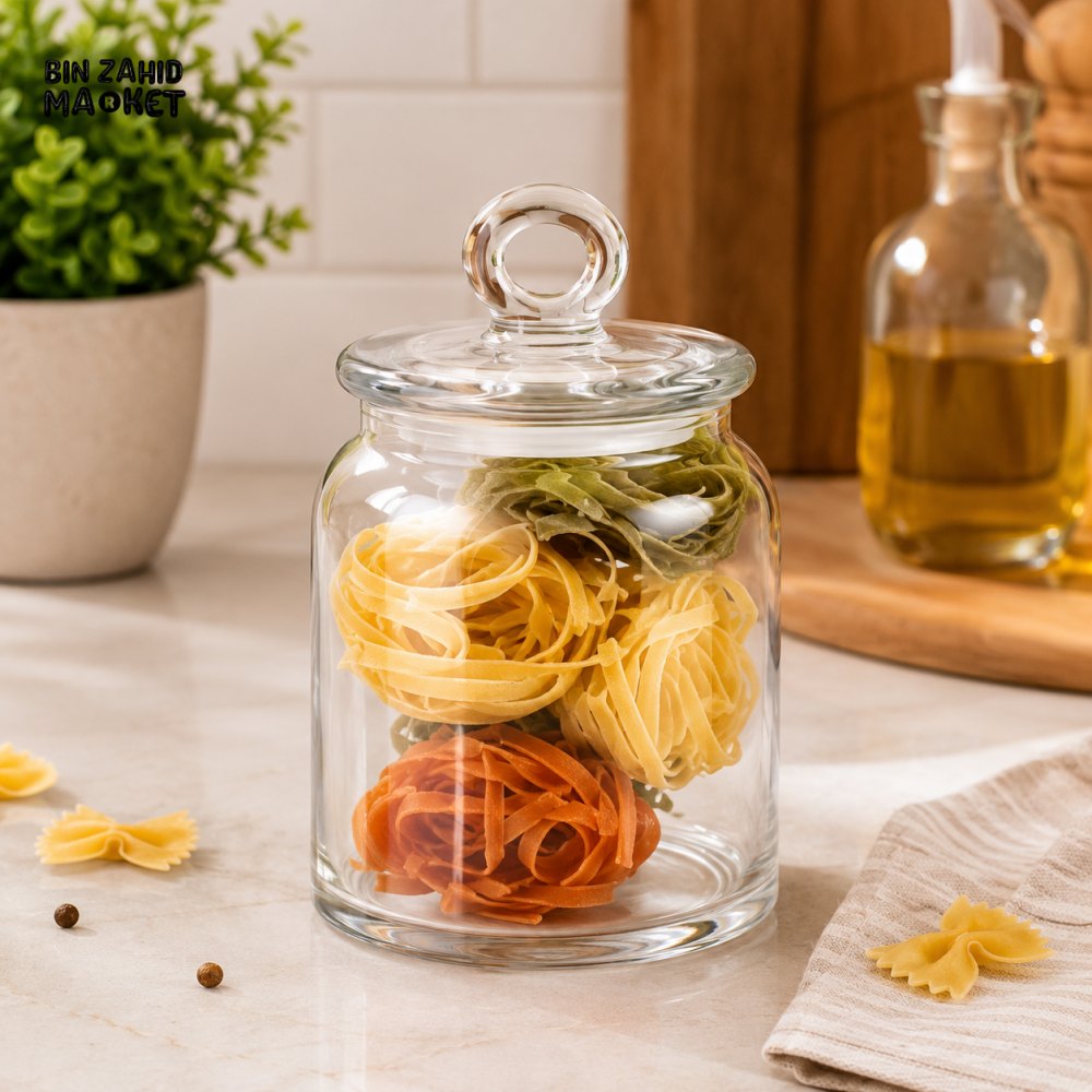 ZIBA GLASS AIRTIGHT PASTA STORAGE JAR WITH GLASS LID