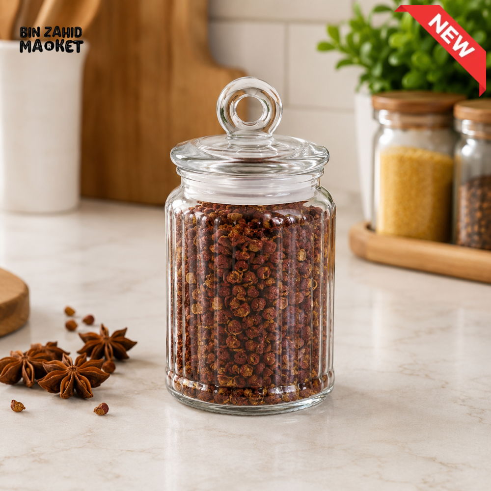 ZIBA GLASS AIRTIGHT STORAGE JAR WITH GLASS LID