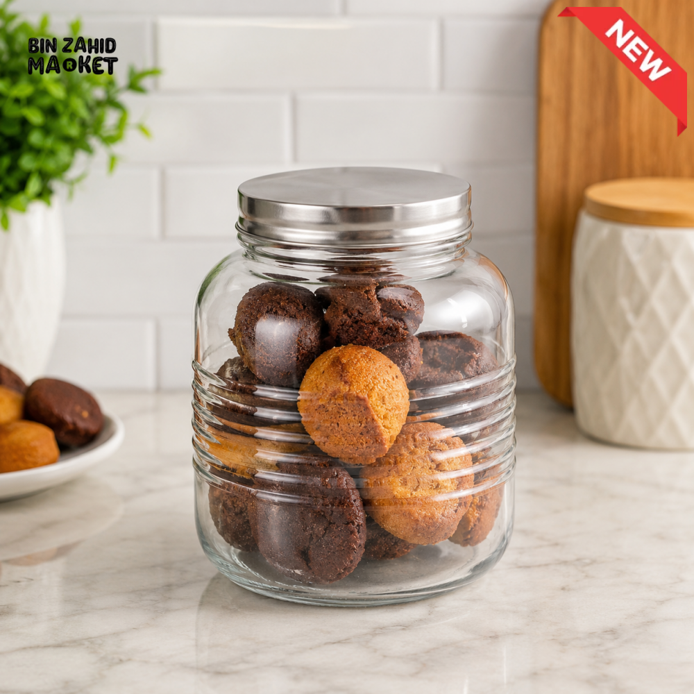GLASS AIRTIGHT STORAGE JAR WITH SILVER LID | KITCHEN FOOD STORAGE CONTAINER