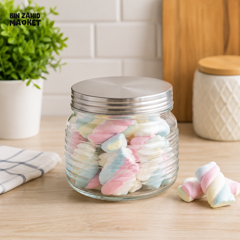OZIBA GLASS AIRTIGHT STORAGE JAR WITH SILVER LID | KITCHEN FOOD STORAGE CONTAINER