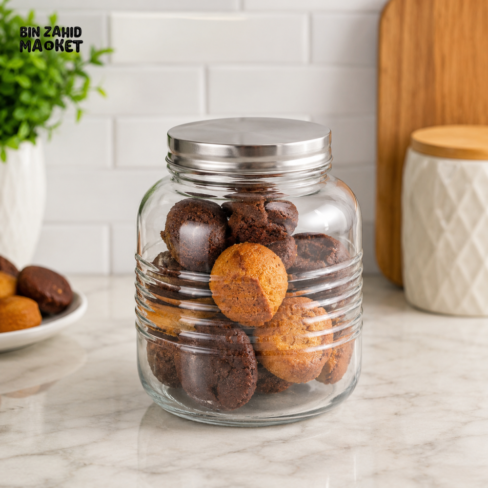 GLASS AIRTIGHT STORAGE JAR WITH SILVER LID | KITCHEN FOOD STORAGE CONTAINER