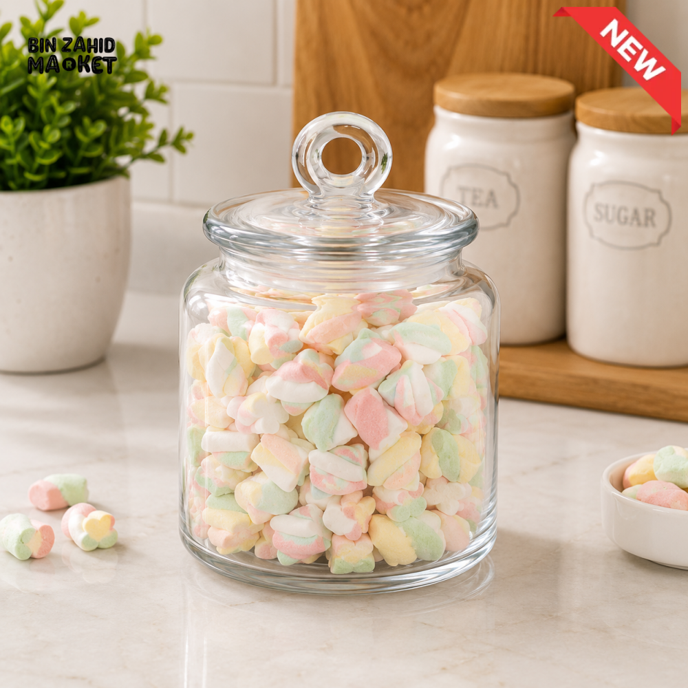 ZIBA GLASS CANDY STORAGE JAR WITH GLASS LID