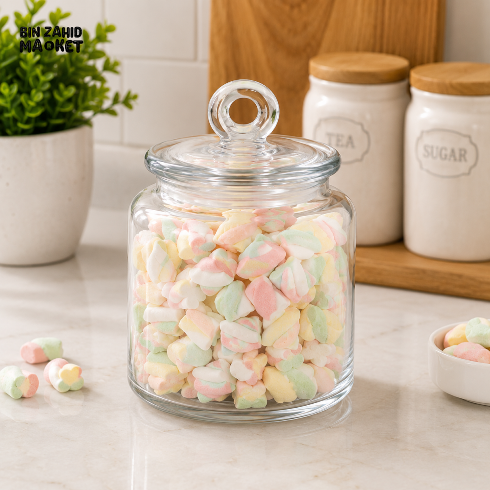 ZIBA GLASS CANDY STORAGE JAR WITH GLASS LID