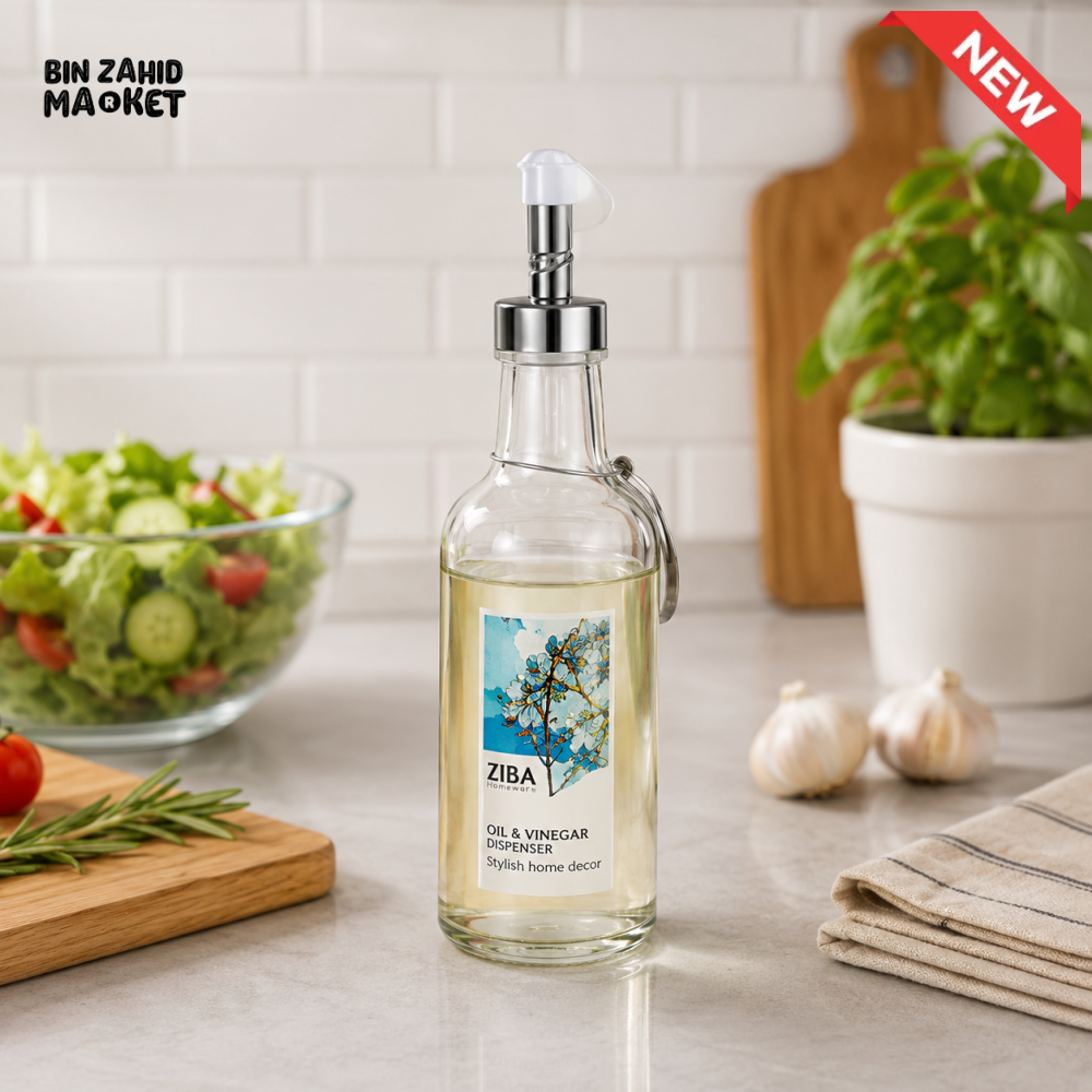 ZIBA Glass Oil & Vinegar Dispenser Bottle with Pump Pourer