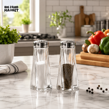 ZIBA GLASS SALT & PEPPER SHAKER SET | STAINLESS STEEL LID SEASONING BOTTLES