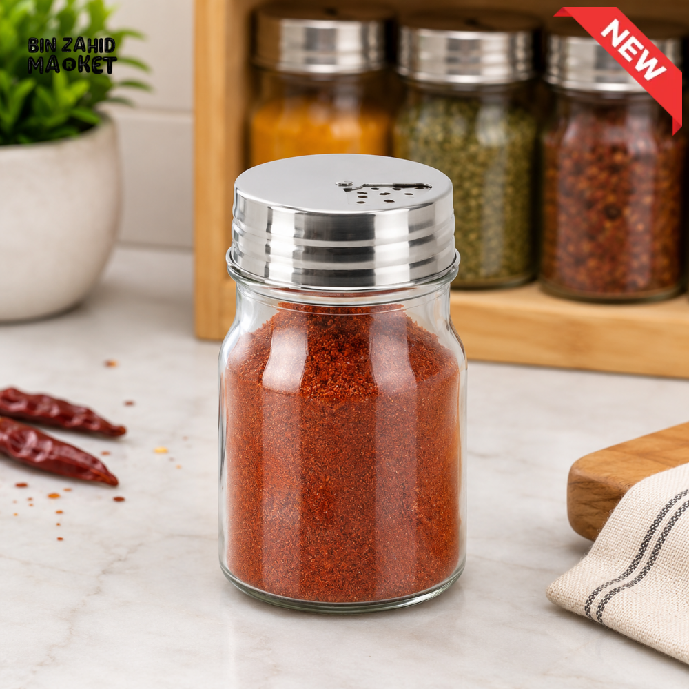 ZIBA GLASS SPICE SHAKER JAR WITH STAINLESS STEEL LID