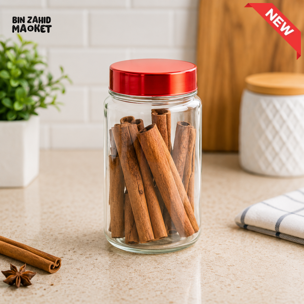 OZIBA GLASS SPICE STORAGE JAR WITH RED LID | KITCHEN AIRTIGHT STORAGE CONTAINER