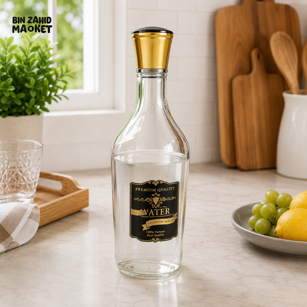 ZIBA GLASS WATER BOTTLE WITH GOLDEN CAP