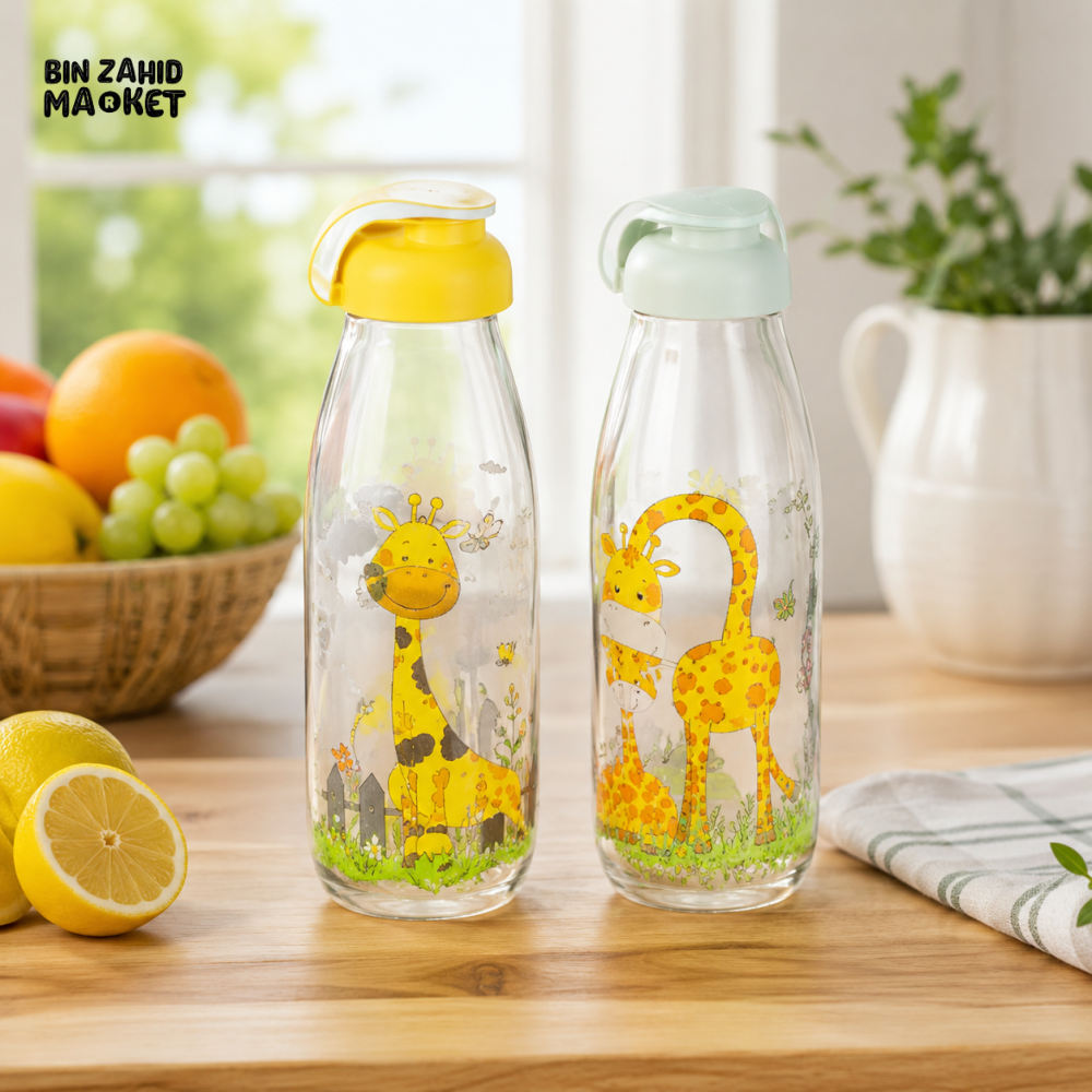 ZIBA KIDS GLASS WATER BOTTLE WITH FLIP-TOP LID
