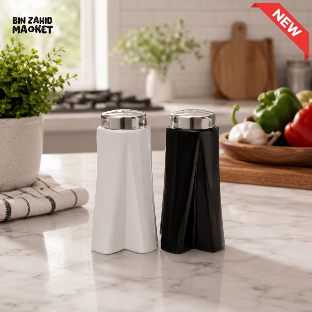 ZIBA MODERN CERAMIC SALT & PEPPER SHAKER SET | BLACK & WHITE