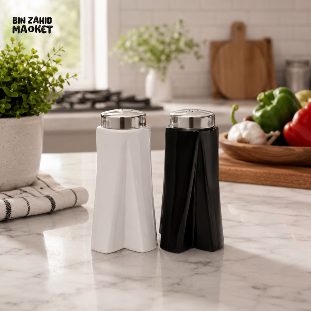 ZIBA MODERN CERAMIC SALT & PEPPER SHAKER SET | BLACK & WHITE