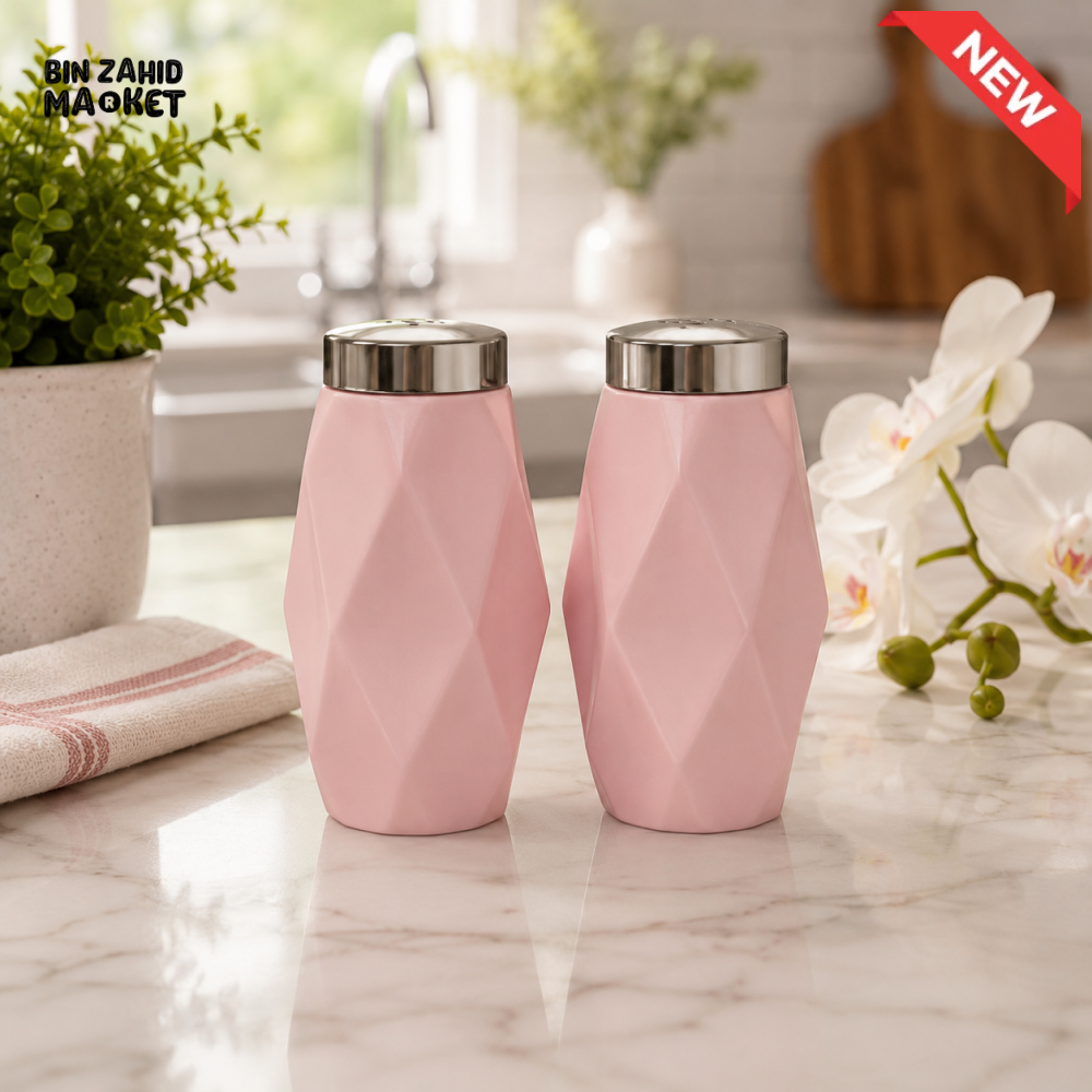 ZIBA PINK DIAMOND CERAMIC SALT & PEPPER SHAKER SET