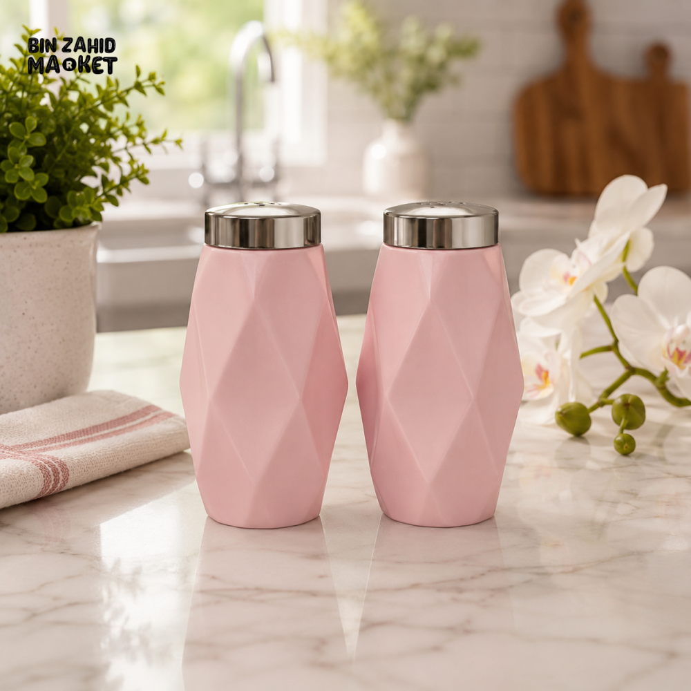 ZIBA PINK DIAMOND CERAMIC SALT & PEPPER SHAKER SET