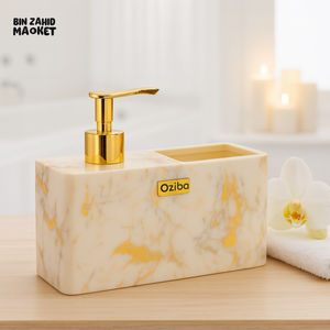 ZIBA PREMIUM MARBLE SOAP DISPENSER – CHROME PUMP & HOLDER SLOT - GOLDEN