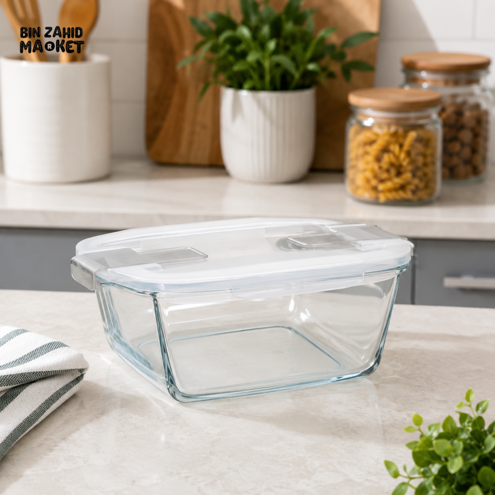 ZIBA RECTANGULAR GLASS FOOD STORAGE CONTAINER WITH AIRTIGHT LOCKING LID