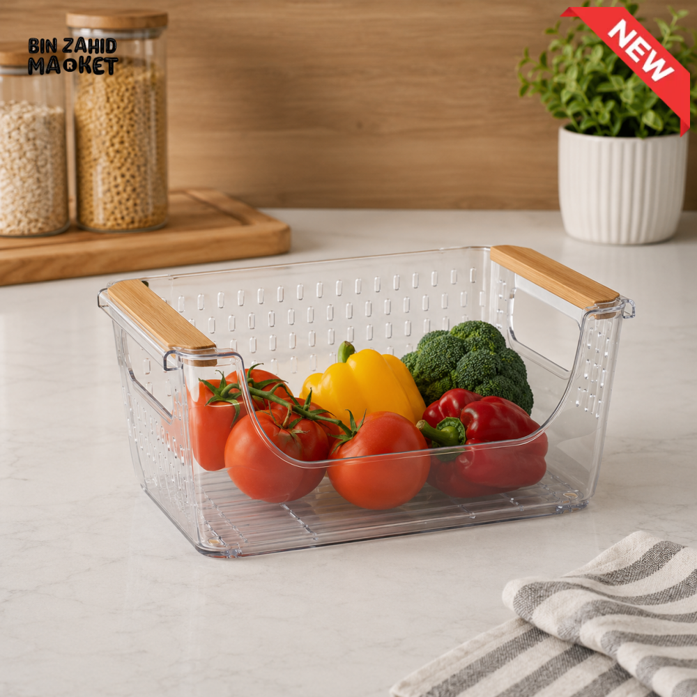 ZIBA REFRIGERATOR STORAGE BIN WITH BAMBOO HANDLES