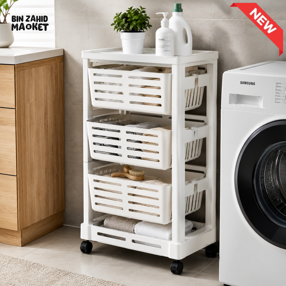 ZIBA ROLLING STORAGE CART WHITE - 3 LAYER