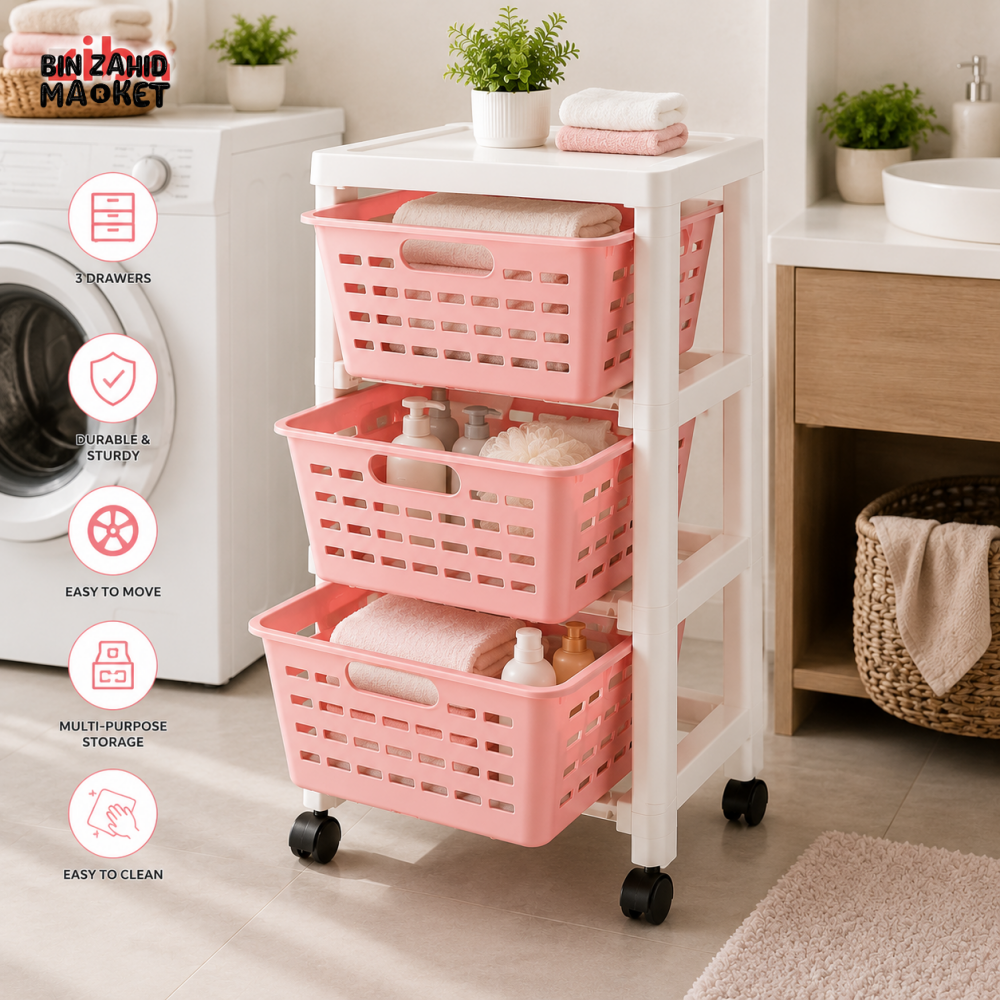 ZIBA ROLLING STORAGE CART WITH BASKETS - 3 RACK