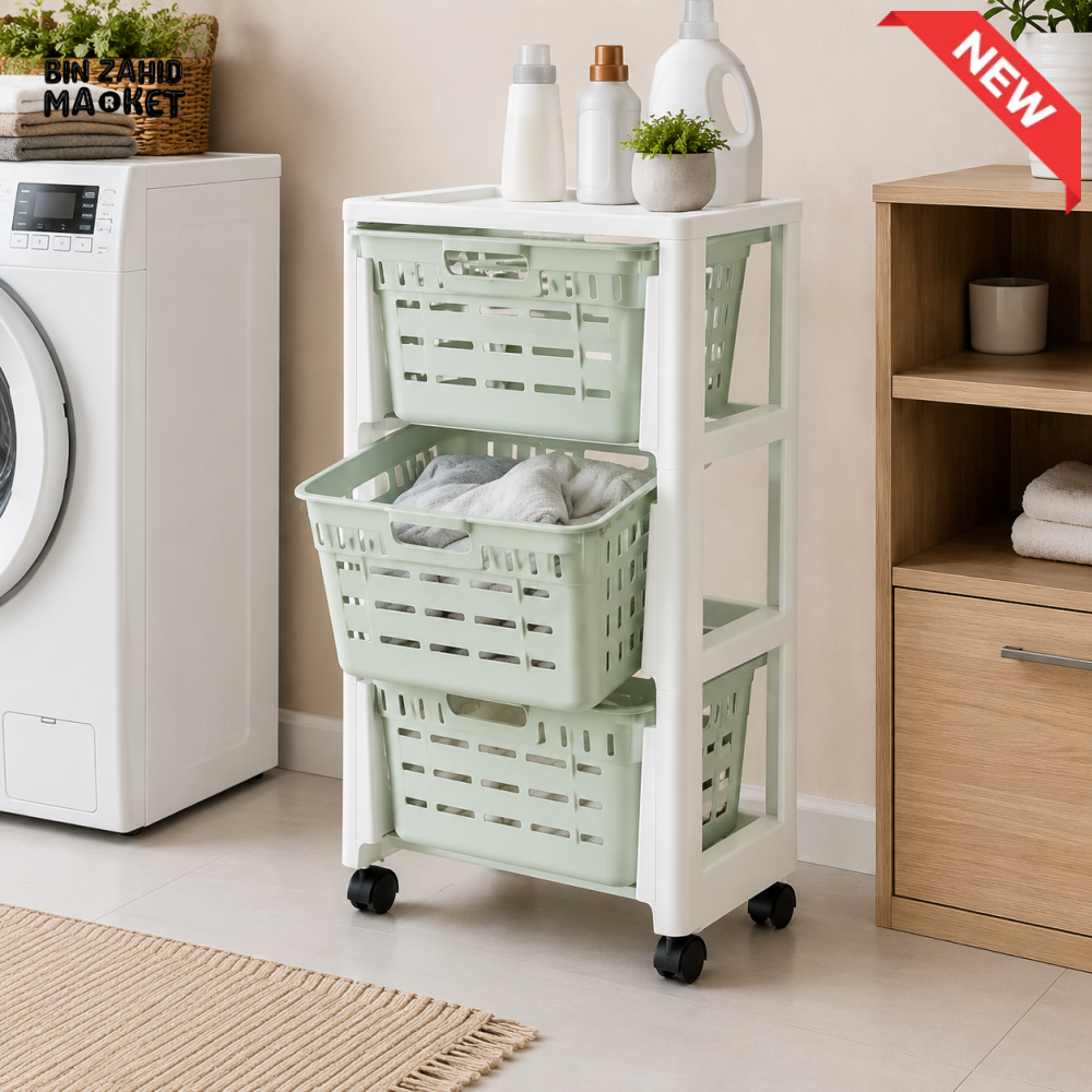 ZIBA ROLLING STORAGE TROLLEY GRAY- 3 LAYER