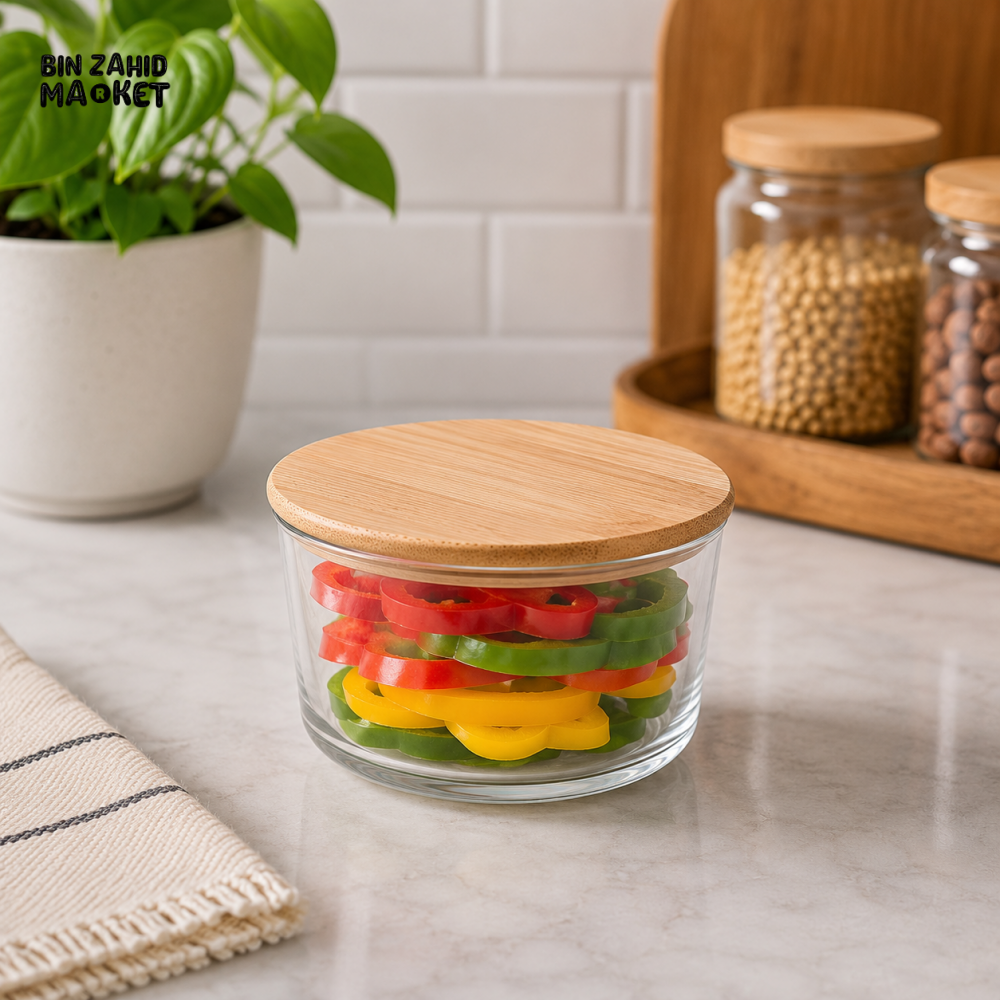 ZIBA ROUND GLASS FOOD STORAGE CONTAINER WITH AIRTIGHT LID