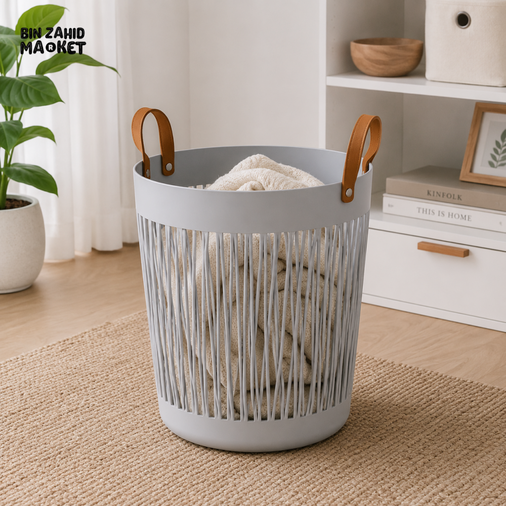 ZIBA ROUND LAUNDRY STORAGE BASKET WITH HANDLES - CIRCLE SHAPE