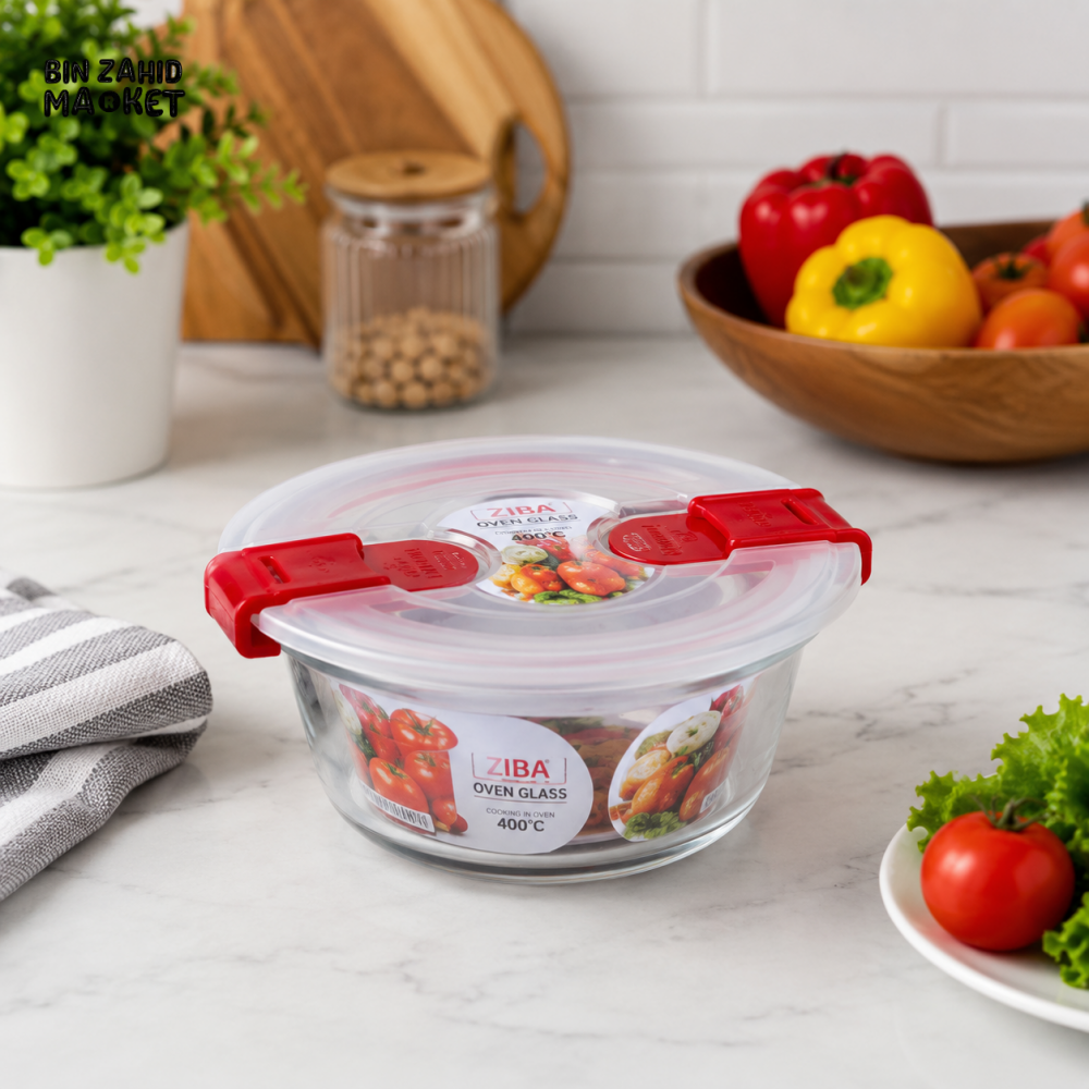 ZIBA ROUND OVEN GLASS FOOD STORAGE CONTAINER WITH AIRTIGHT LOCKING LID