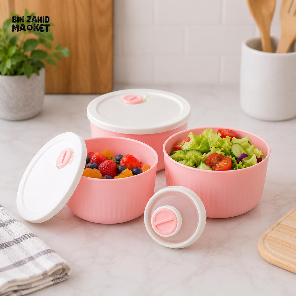 ZIBA VACUUM FOOD STORAGE BOWL SET - CIRCLE SHAPE