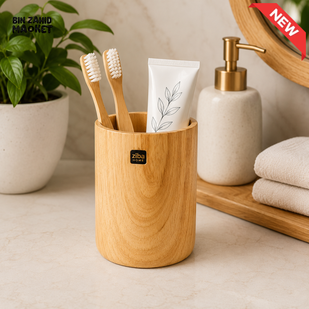 ZIBA WOODEN TOOTHBRUSH HOLDER | MULTIPURPOSE BATHROOM ORGANIZER CUP